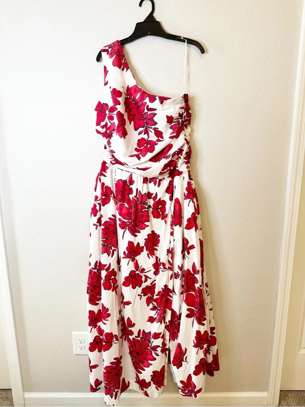 Abercrombie & Fitch One Shoulder Cutout Floral Maxi Dress Red White Size XL